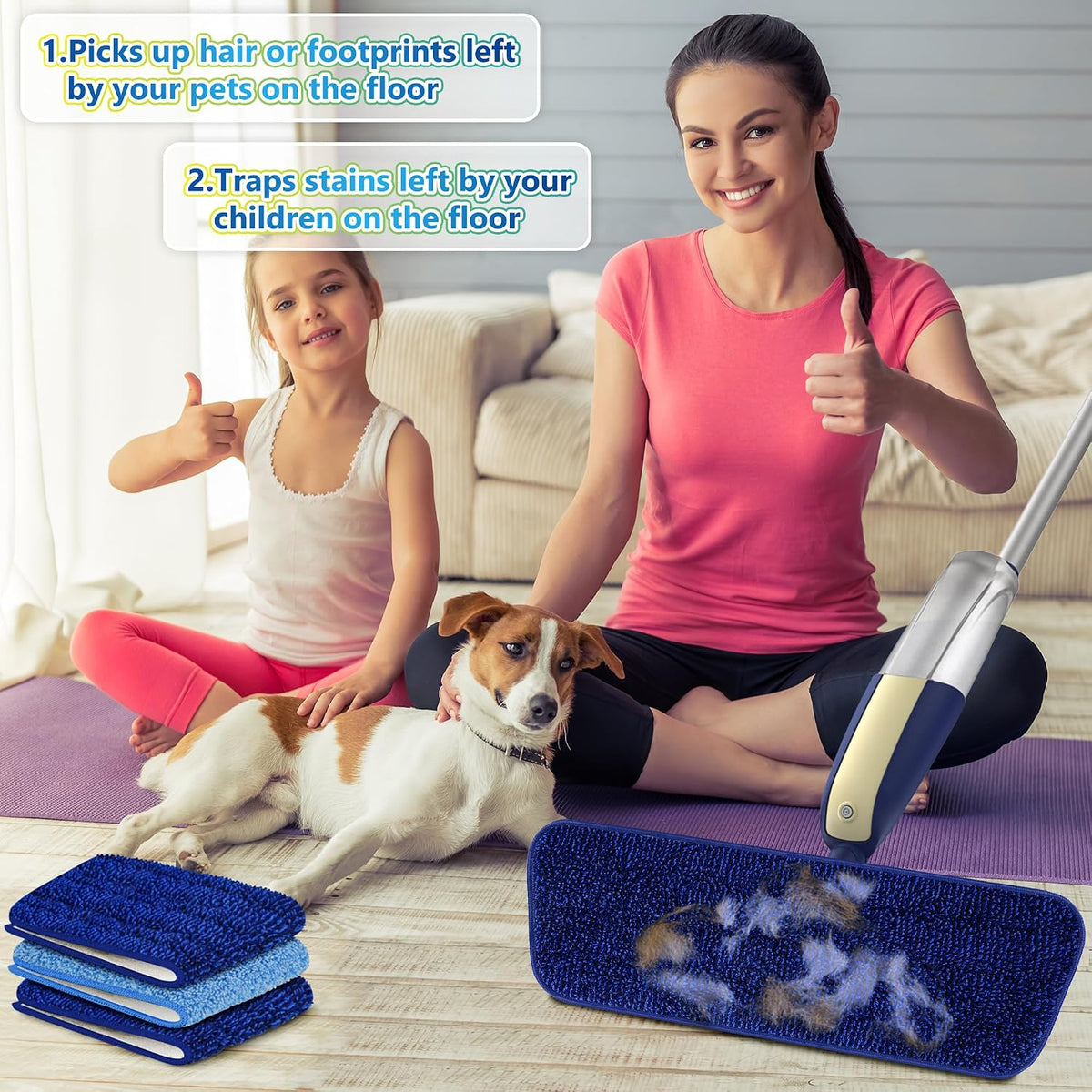 Spray Mops For Cleaning Floors - Microfiber Floor Mop with 3 Washable Pads