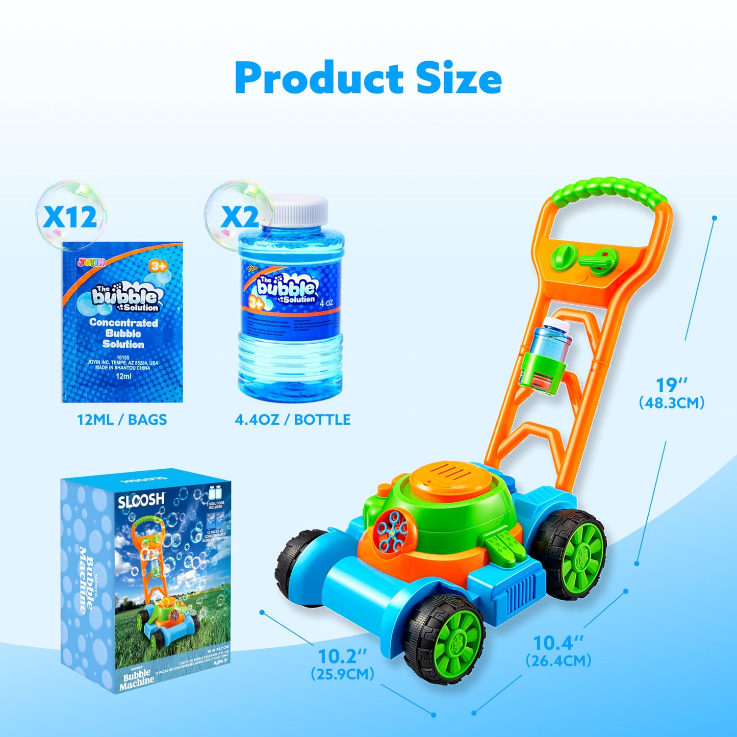 SLOOSH Bubble Lawn Mower Toddler Toys for Kids Bubble Machine Summer Outdoor Push Toy Games, Backyard Garden Outside Play Toddlers Preschool Boys Girls Birthday Gifts (Blue)