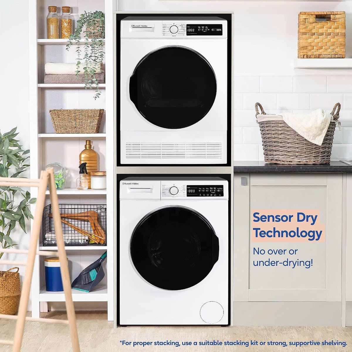 Russell Hobbs Freestanding Condenser Dryer Electric Tumble Dryer 15 Programmes 8kg Capacity 3 Heat Settings LED Display DelayStart Anti-Crease Child Lock Black Clothes Dryer RH8CTD111B