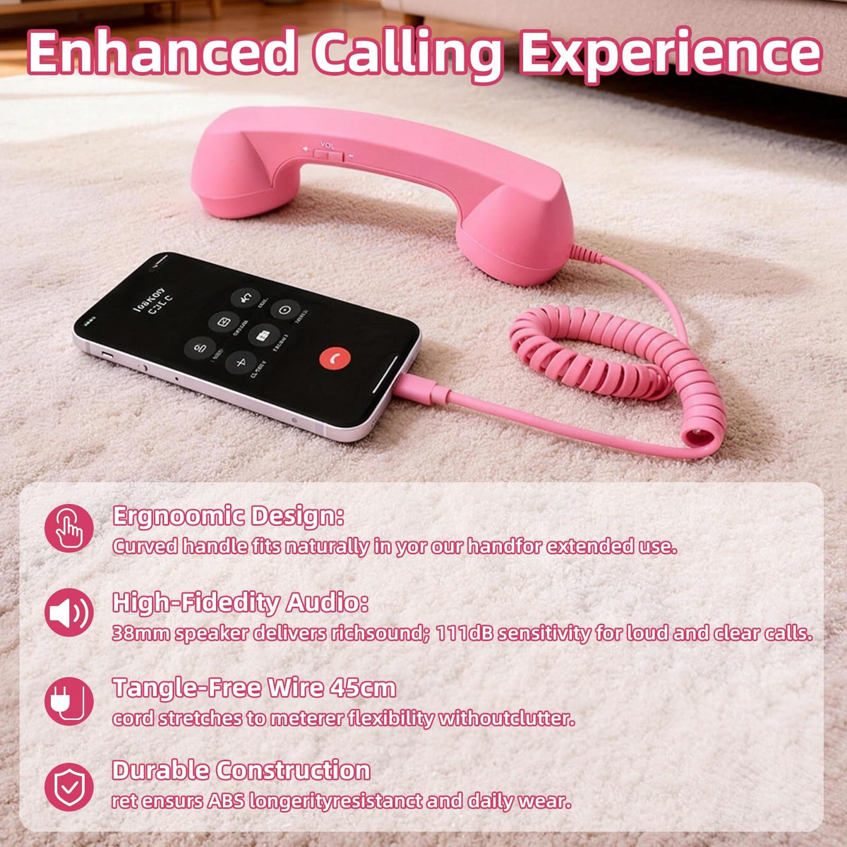 Retro Phone Handset for iPhone & Android, 2026 New Type-C Wired Receiver with Microphone & Speaker (2Pcs(Black and Red))