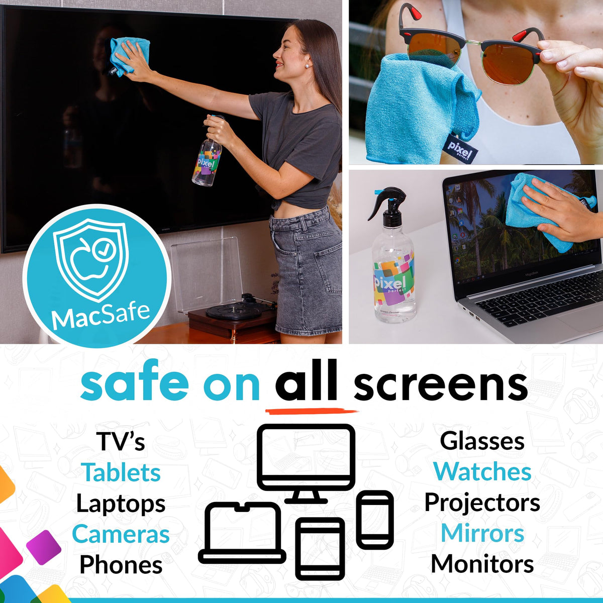 Pixel Perfect Screen Cleaner Kit for TV, Laptops, Computers, Monitors, Phones, Tablets, 300ml Cleaning Kit, Premium Natural Spray
