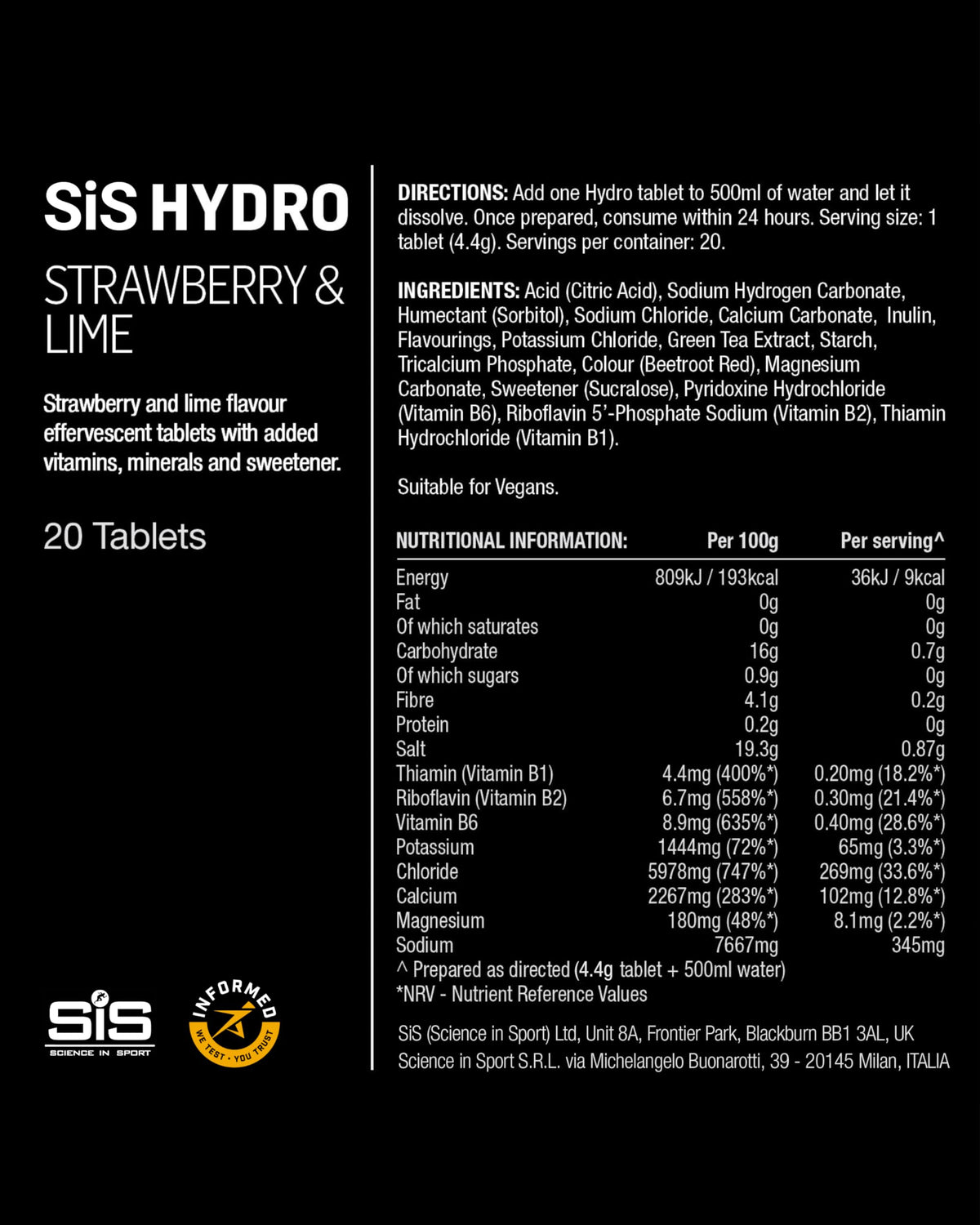 Science in Sport Hydro Electrolyte Tablets, Berry, 20 Tablets
