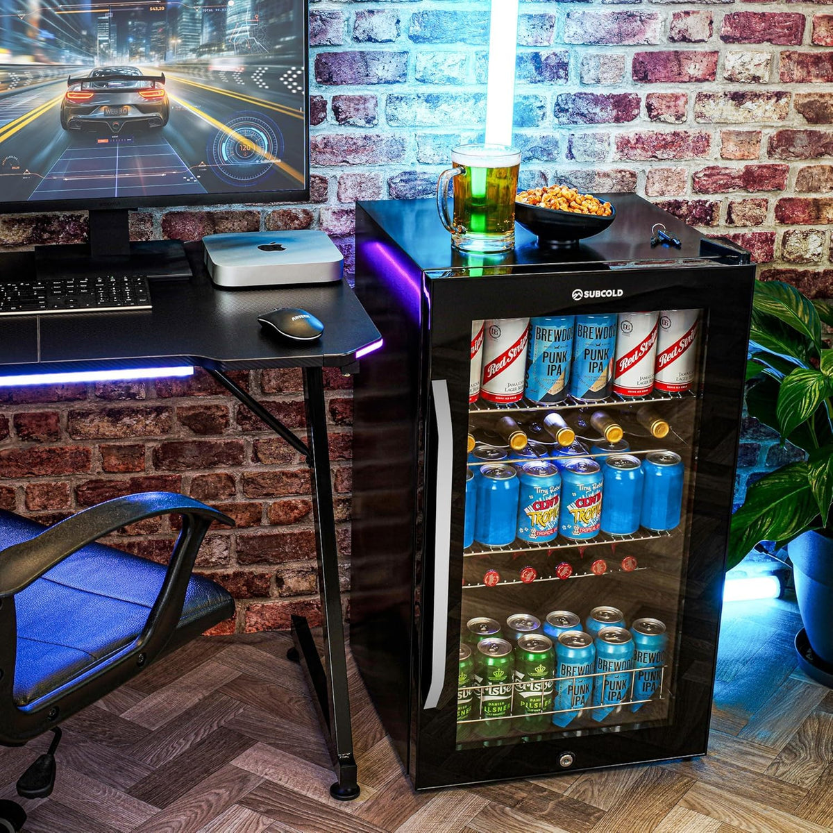 Subcold Ace90 LED Touch Control Beer Fridge With Glass Door | Premium Drinks & Wine Fridge | Black Alu Handle, Auto Defrost, Lockable | 91 Cans | Ideal for Home Bar Undercounter