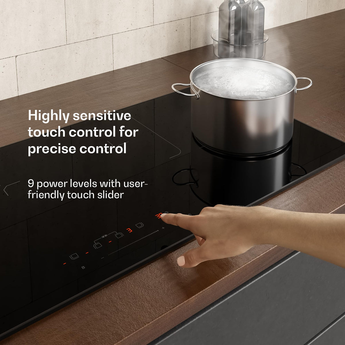 Klarstein Velaire Induction Hob 90 cm – 5 Zone Cooktop 7200W, Touch Slider, 9 Power Levels, 2 Flex Zones, Residual Heat Indicator
