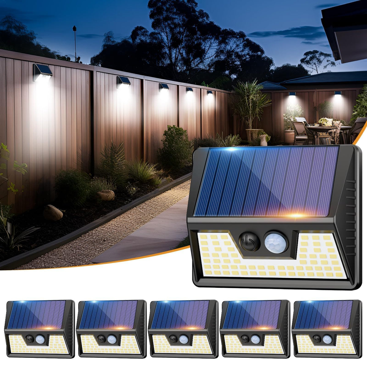 vighep Solar Security Lights Outdoor Motion Sensor, White 318LED Led Solar Powered Light with 3 Lighting Modes, IP65 Waterproof Wireless Pir Wall Light for Outside Garden Fence Yard-Warm White