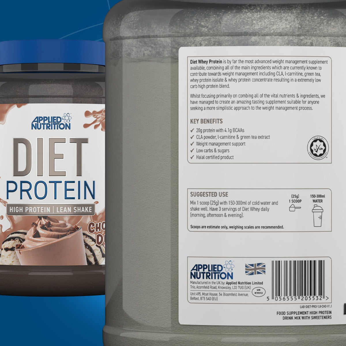 Applied Nutrition Diet Whey - High Protein Powder Supplement, Low Carb & Sugar, for Weight Management with CLA, L Carnitine, Green Tea (450g - 18 Servings) (Vanilla)