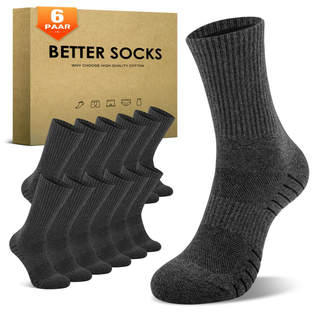 6/12 Pairs Cushioned Sports Socks for Men Women Cotton Crew Socks