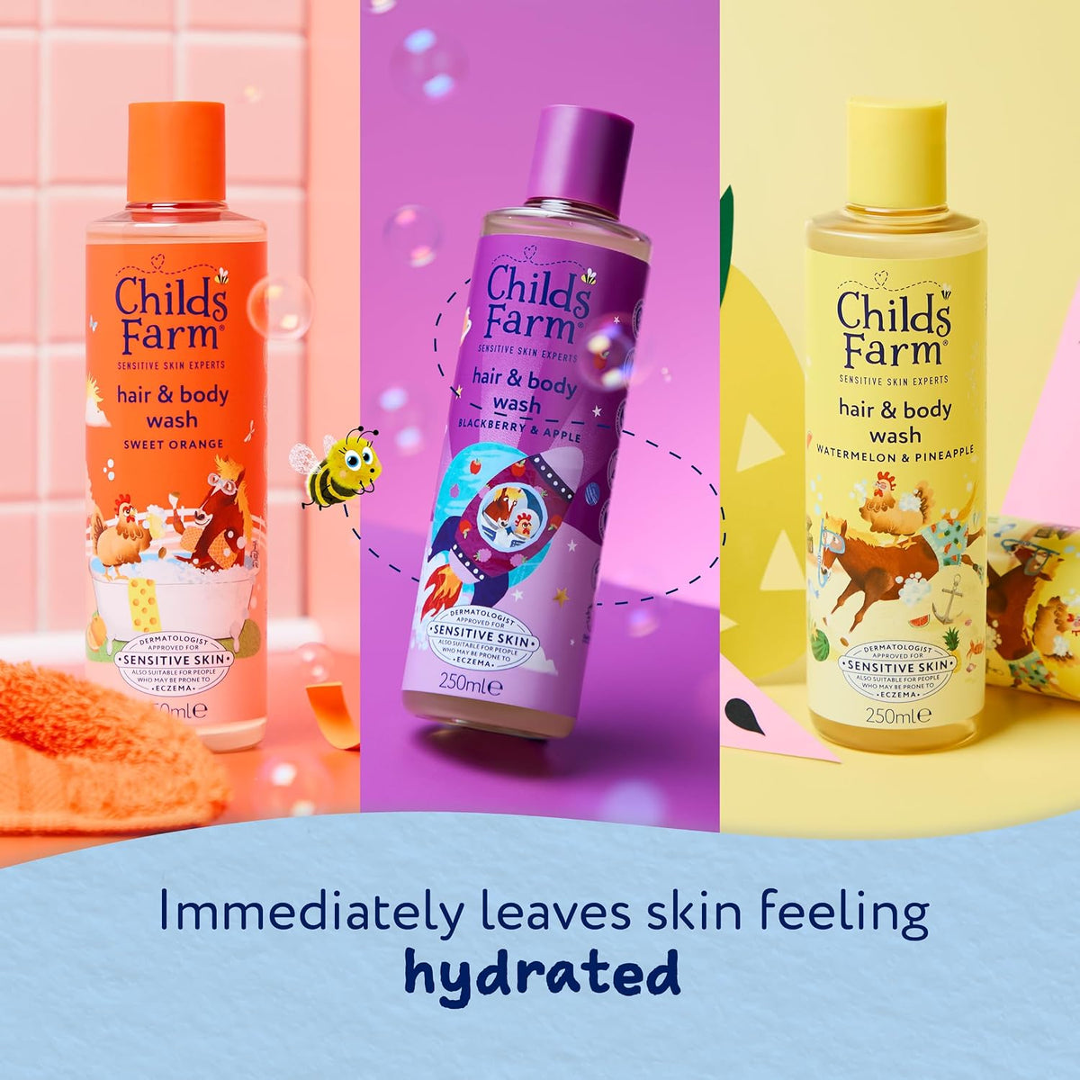 Childs Farm Hair & Body Wash Bundle | Sweet Orange (250ml), Blackberry & Apple (250ml) and Watermelon & Pineapple (250ml) | Suitable for Newborns, Kids & Adults with Sensitive, Dry & Eczema-Prone Skin