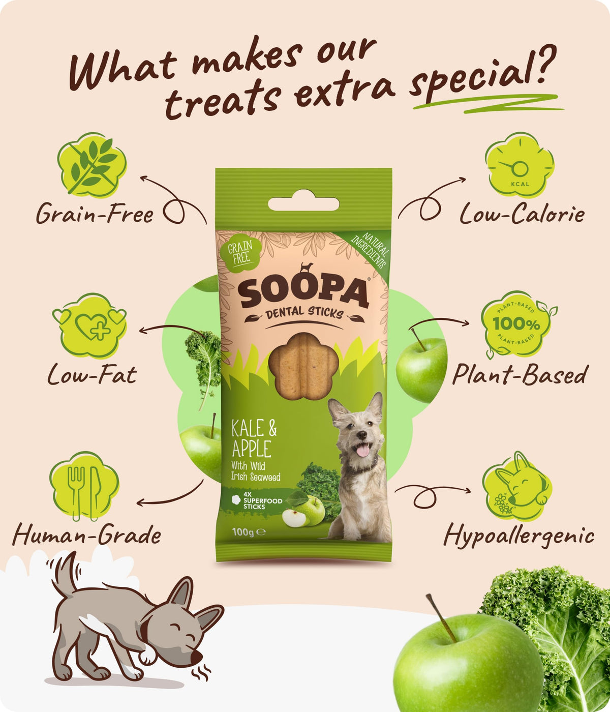 Soopa Carrot & Pumpkin Dog Dental Sticks, Chews to Clean Teeth, 100 g, 1-Pk