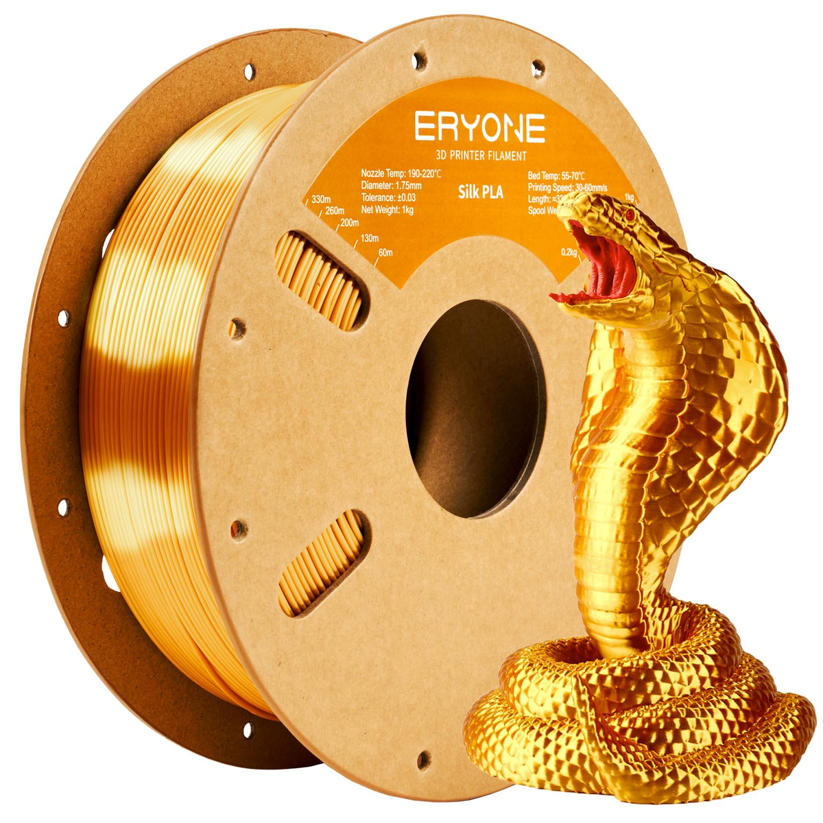 ERYONE Silk PLA Filament 1.75mm,3D Printer Filament PLA,Shiny Glossy PLA Filament,+/-0.03mm,1kg(2.2lbs)/Spool,Silk Liquid Gold