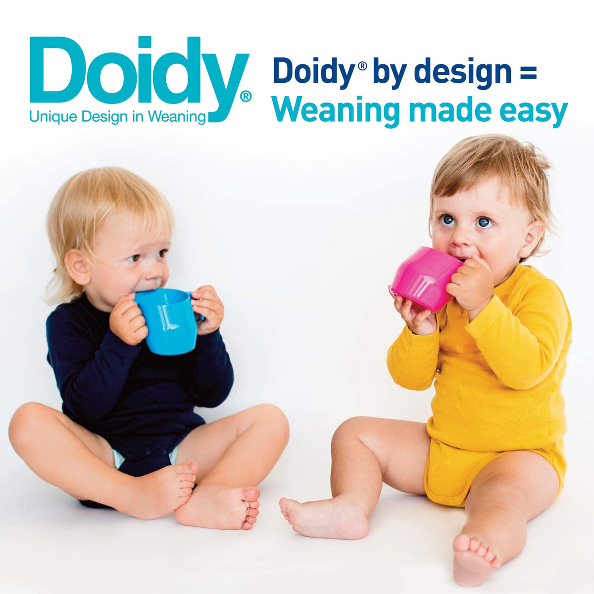 Doidy Cup, Open Cup for Training Baby 6 Months-3 Years, 200ml, Slanted Weaning Cup with Handles for Learning to Drink, BPA Free, 2 Pack (Orange)