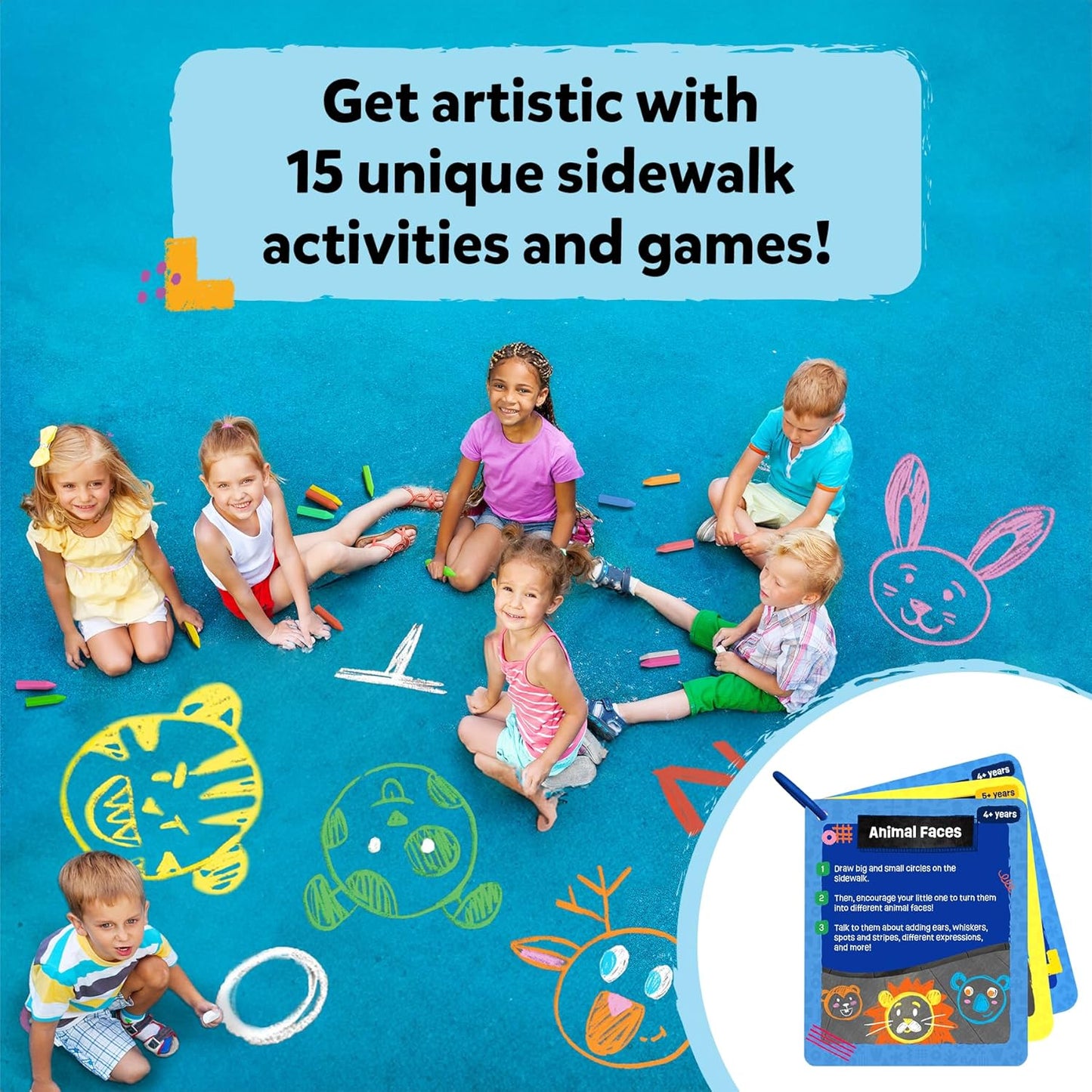 Skillmatics Sidewalk Chalk Activity Kit - Creative Outdoor Fun with 18 Washable Chalk Sticks, 15 Activities & Games for Kids, Gifts for Boys & Girls Ages 3, 4, 5, 6, 7, 8, 9, 10