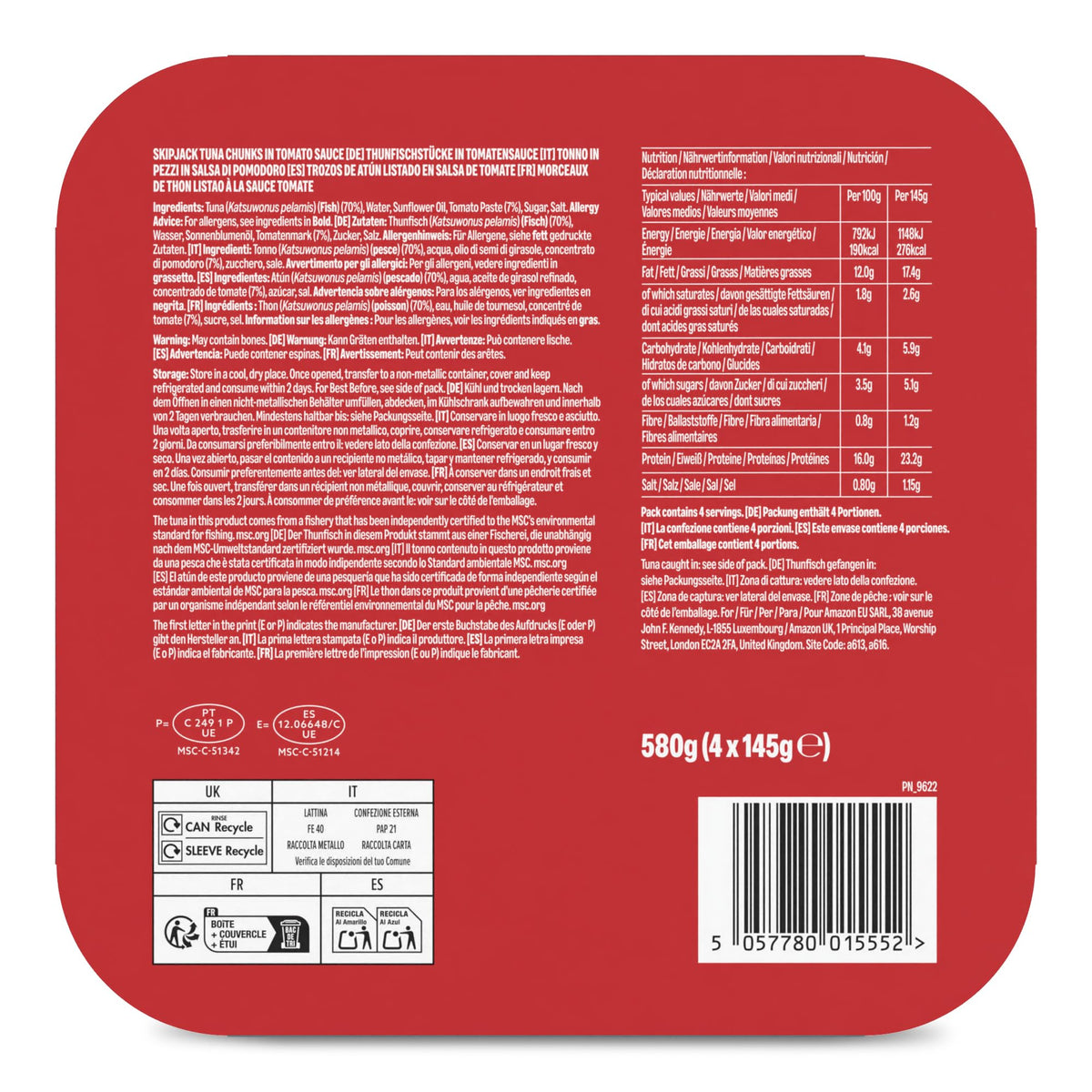 by Amazon MSC Skipjack Tuna Chunks in Spring Water, 4x145g