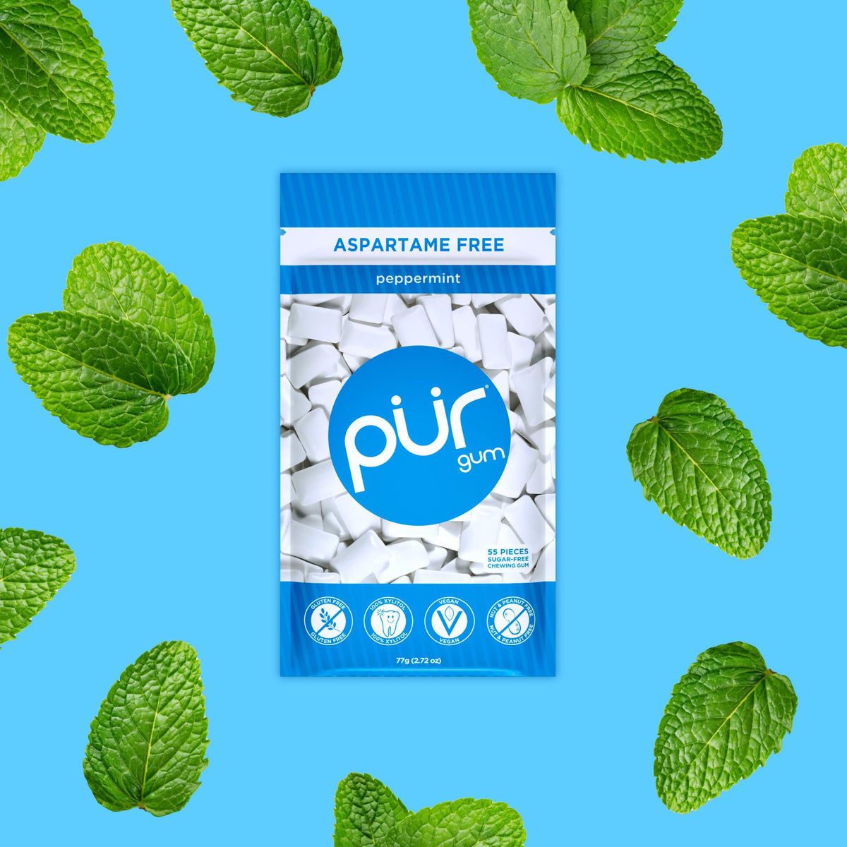 PUR Gum, Spearmint, Xylitol Gum, No Artificial flavour, 55 Count