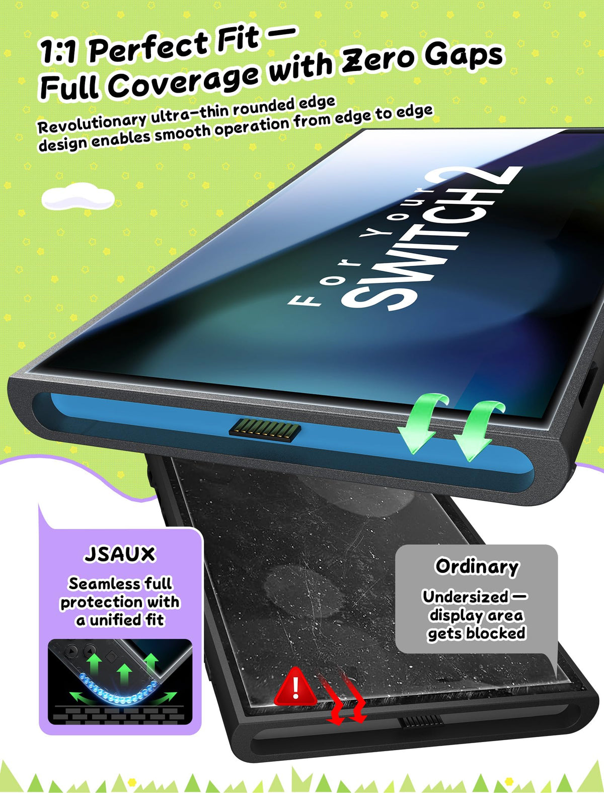 JSAUX Obsidian AR Screen Protector for Nintendo Switch 2,1-Pack