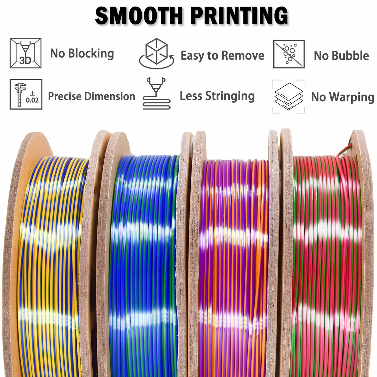 Silk Tri Colour PLA Filament 1.75mm 1kg, Multicolor 3D Printer Filament, Filament 3D Printing Materials for Most FDM 3D Printer, Silk PLA Red Yellow Blue, Rainbow PLA Filament 1.75mm ± 0.02