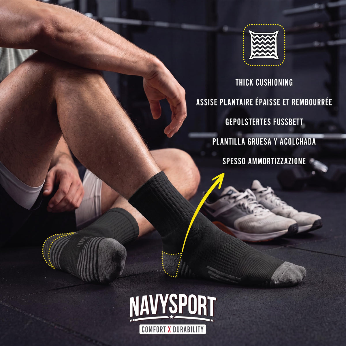 NAVYSPORT Men's Cotton Sports Socks, Pack of 6 Pairs