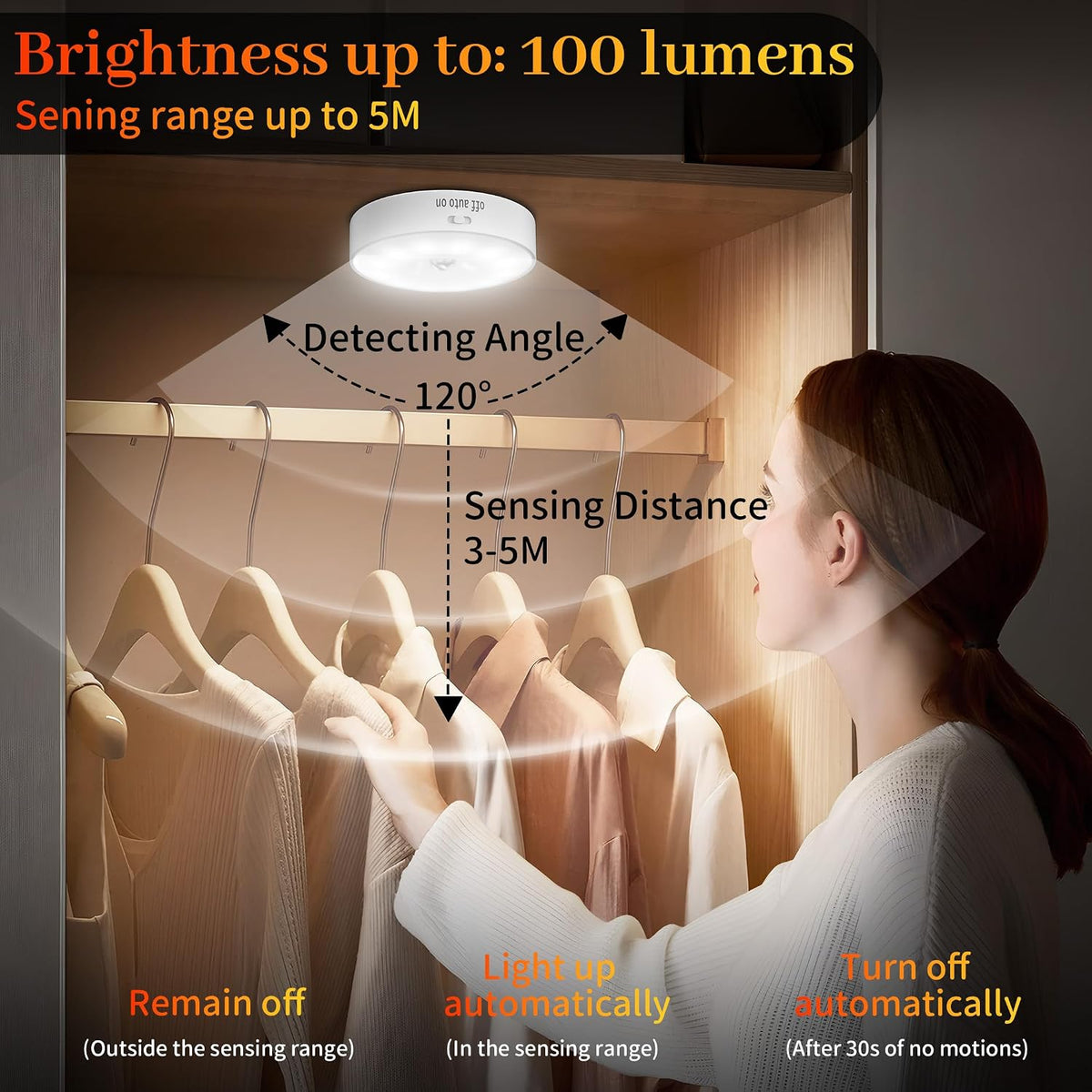 daphomeu Motion Sensor Lights Indoor,6 Pack Wireless USB Rechargeable Cupboard Lights,Stick on Wall Night Light,Battery Operated for Stair Wardrobe Corridors Closet Under Cabinet Kitchen Puck Lights