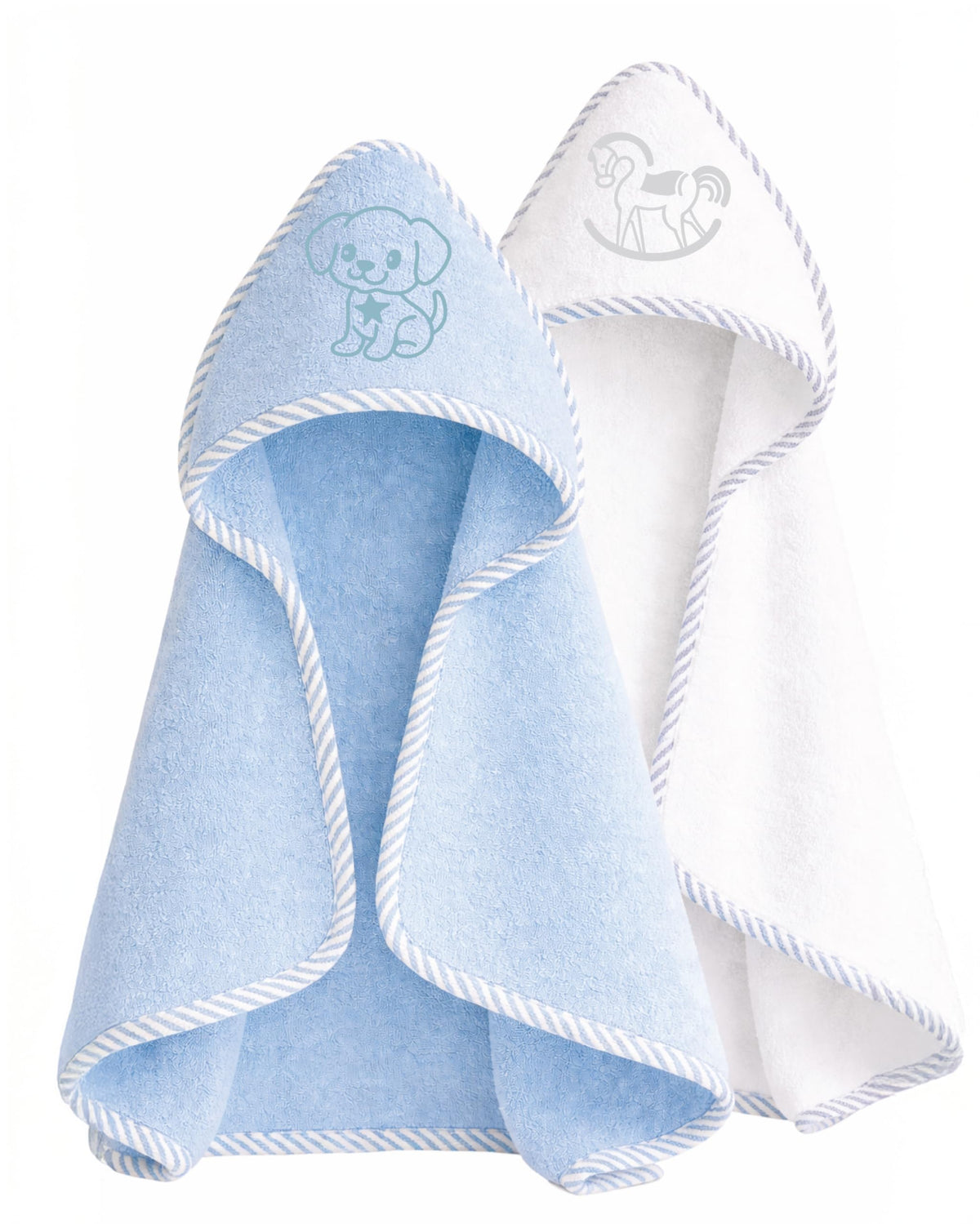 Soft Touch Newborn Essentials 100% Cotton Embroidered Hooded Baby Towel 70 x 70cm for Baby Boys and Girls 0-24 Months (2-Packs)