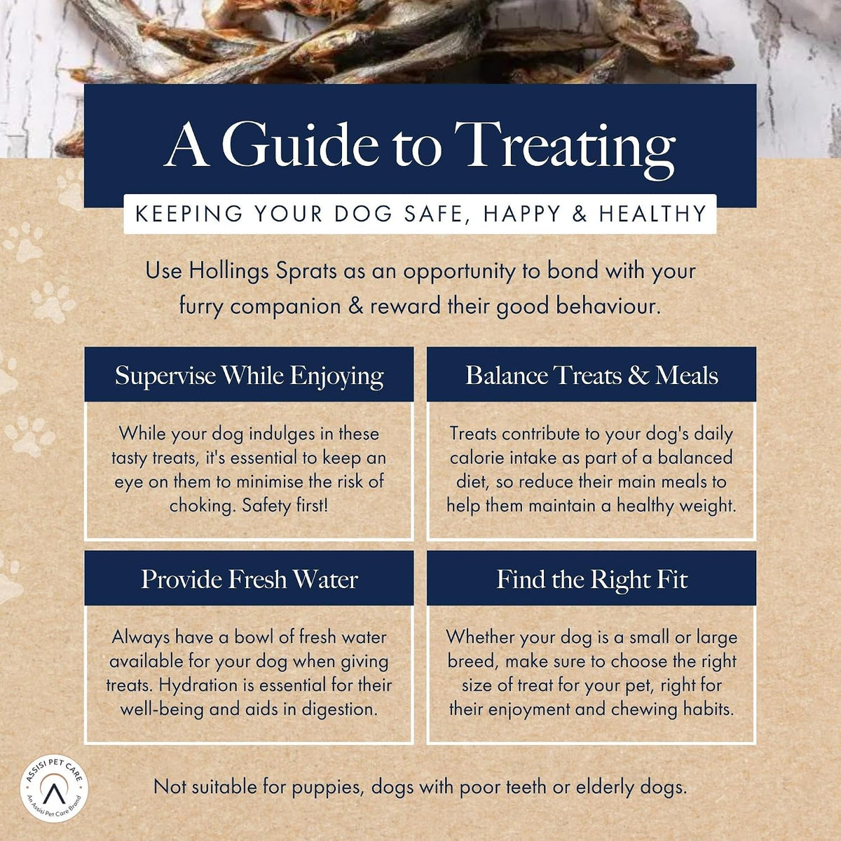 Hollings Sprats Dog Treats, 100% Natural with Fresh Fish Air Dried Treats for Dogs, Hypoallergenic and Grain Free 100g (Pack of 10)