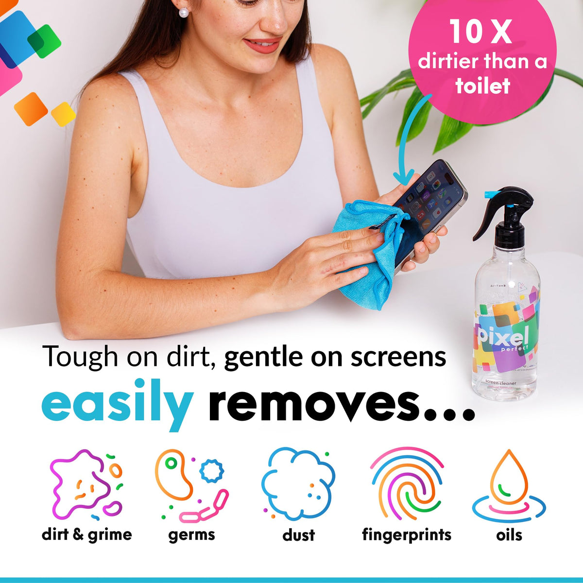 Pixel Perfect Screen Cleaner Kit for TV, Laptops, Computers, Monitors, Phones, Tablets, 300ml Cleaning Kit, Premium Natural Spray