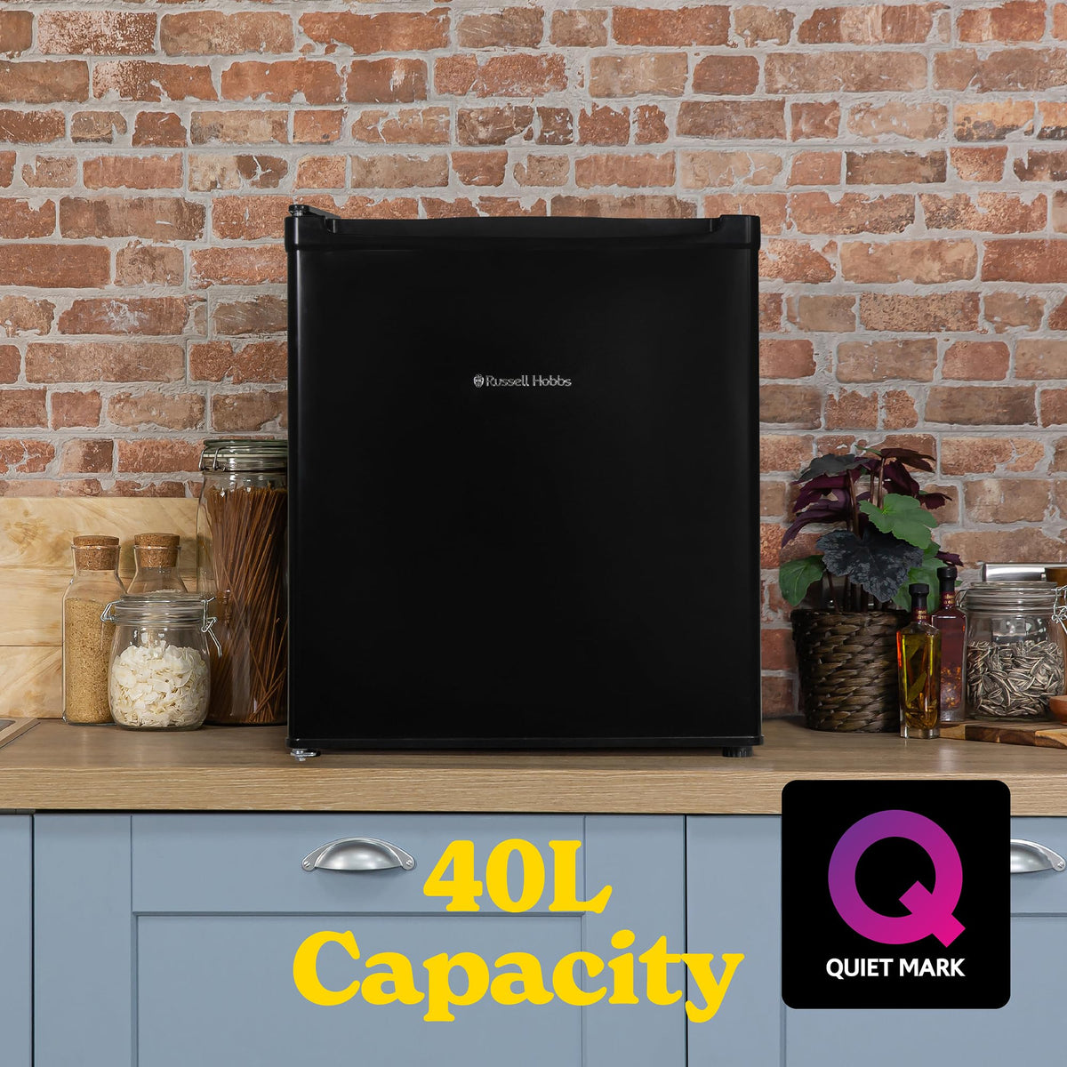 Russell Hobbs Table Top Larder Mini Fridge 66L Capacity, Reversible Door & Adjustable Feet, 0 to 8 Degrees Manual Temperature Control, Silver RH67TTLF0E1SS