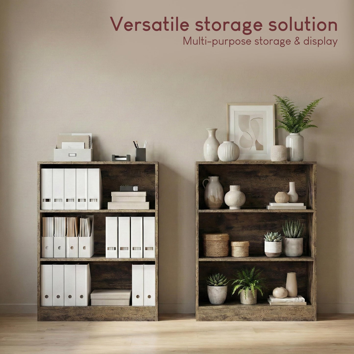 Vida Designs Cambridge 3 Tier Low Bookcase, White Wooden Shelving Display Storage Unit Office Living Room Furniture