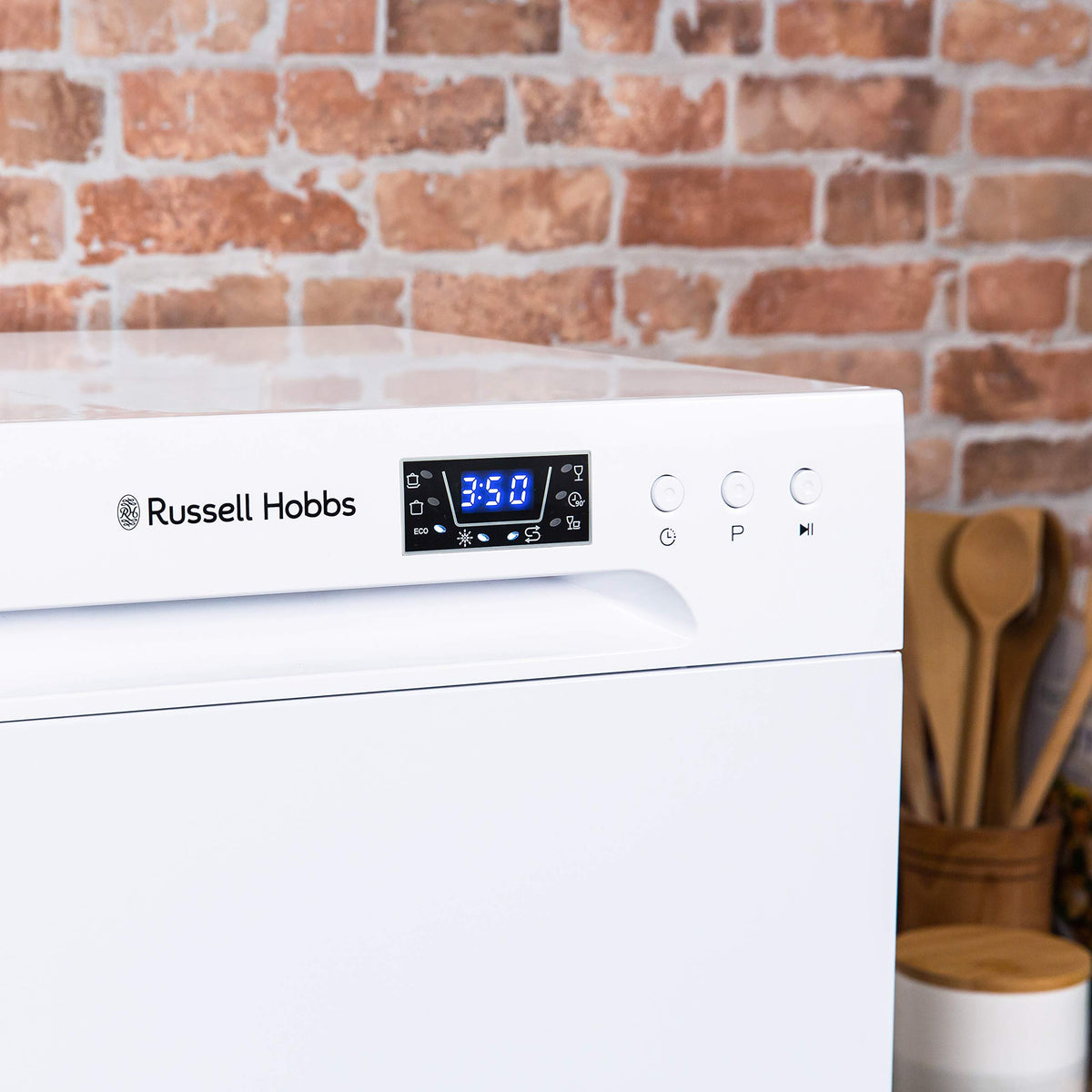 Russell Hobbs Table Top Dishwasher Compact Mini with 6 Place Settings, LED Display, Button Control, 6 Programmes, Portable & Efficient, 24hr Timer, Rinse & Eco Mode in White, RH6TTDW0D1W