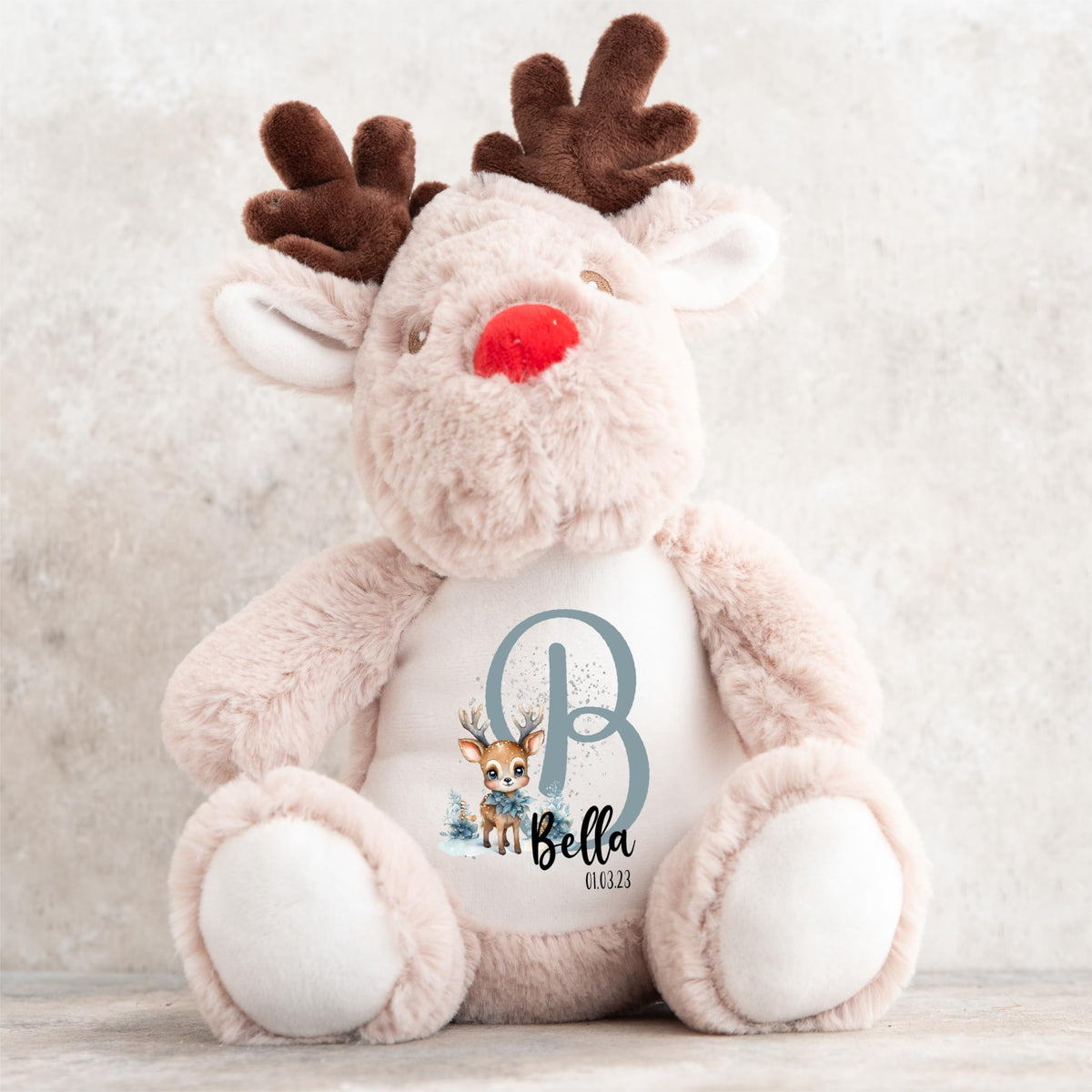 Crafted Memories - Personalised Teddy | Velveteen Bunny Soft Toy | Customisable Name for Newborns | Keepsake for Boys & Girls | Baby Shower Item | Pink Initial | Grey or White, 20-23cm