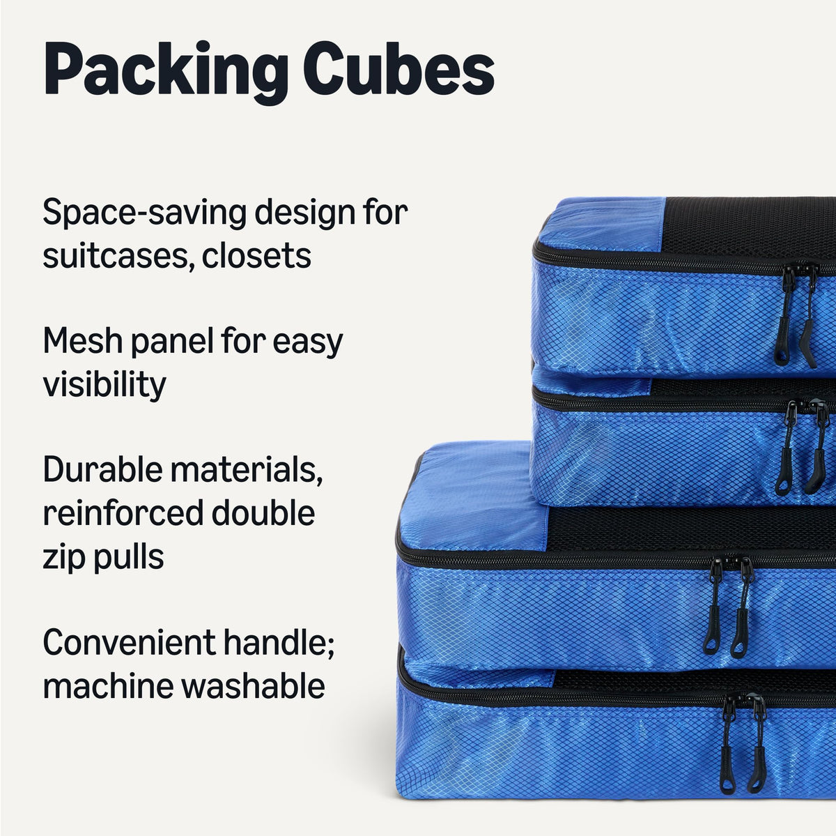 Amazon Essentials 4-Piece Packing Cubes Travel Accessories Set, Luggage Organiser with Double Zip, Mesh Top, 100% Polyester, Medium, Black (Previously Amazon Basics)