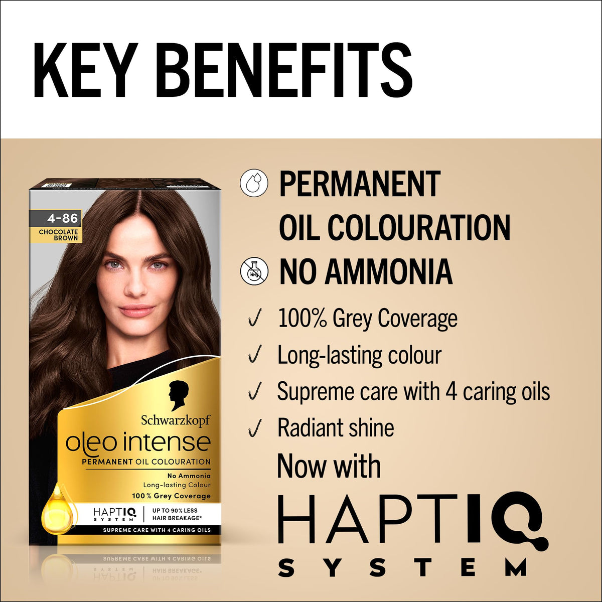 Schwarzkopf Oleo Intense Permanent Hair Colour 4-60 Gold Brown | Ammonia Free Oil Hair Dye | 100% Grey Coverage | Long-Lasting Rich Colour | With HaptIQ System & Caring Oil Mask (Pack of 2)