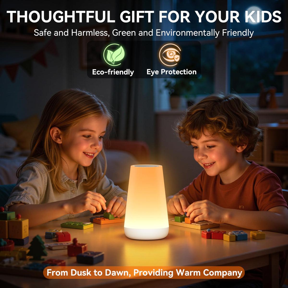 Auxmir Night Light 2 Pack, LED Touch Bedside Table Lamp, 2500mAh Rechargeable Light with RGB Color Changing, Portable Lamp for Children, Kids, Bedroom, Living Room, Camping