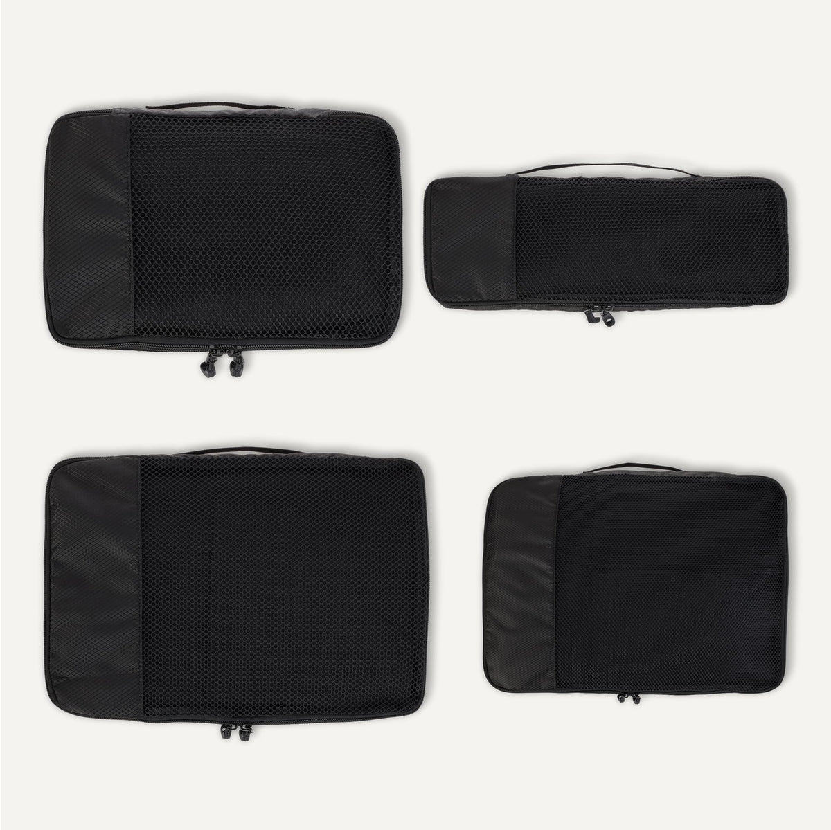 Amazon Essentials 4-Piece Packing Cubes Travel Accessories Set, Luggage Organiser with Double Zip, Mesh Top, 100% Polyester, Medium, Black (Previously Amazon Basics)
