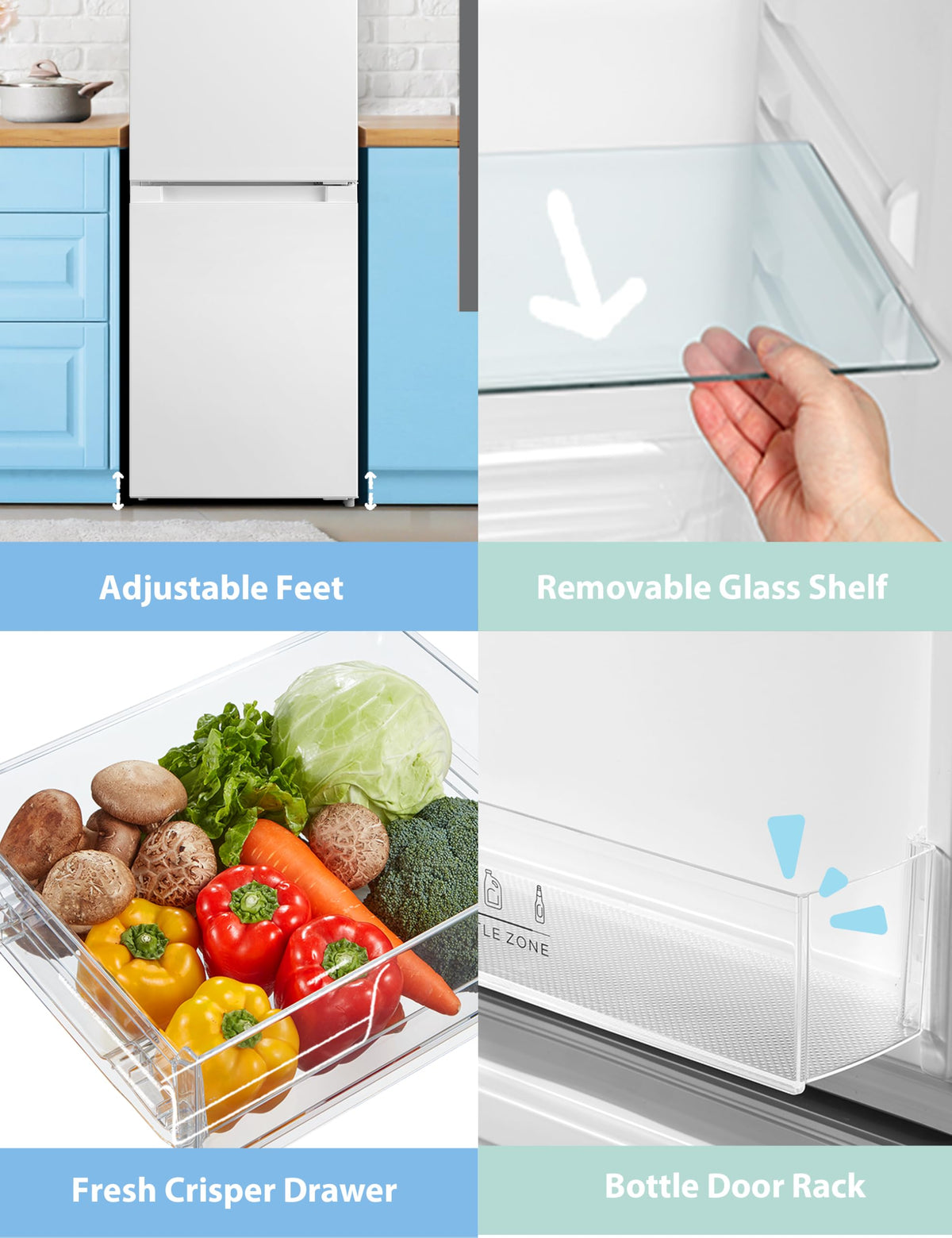 COMFEE' 87L Under Counter Fridge Freezer, Reversible Door, RCT87BL2(E)