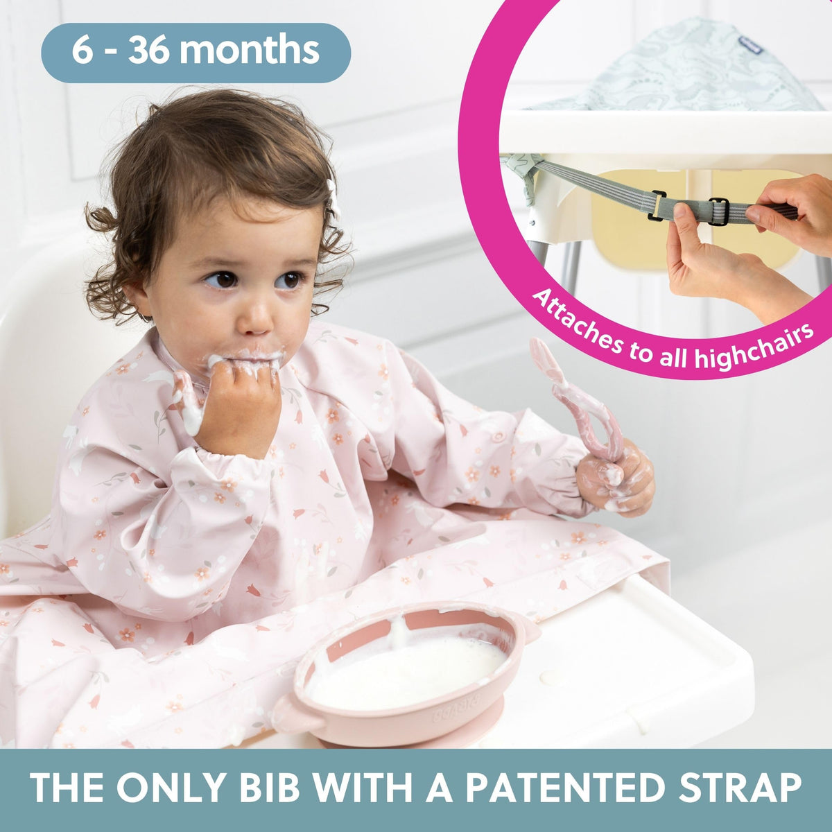 BIBaDO Long Sleeve Baby Bibs - Coverall Weaning Bib with Highchair Strap