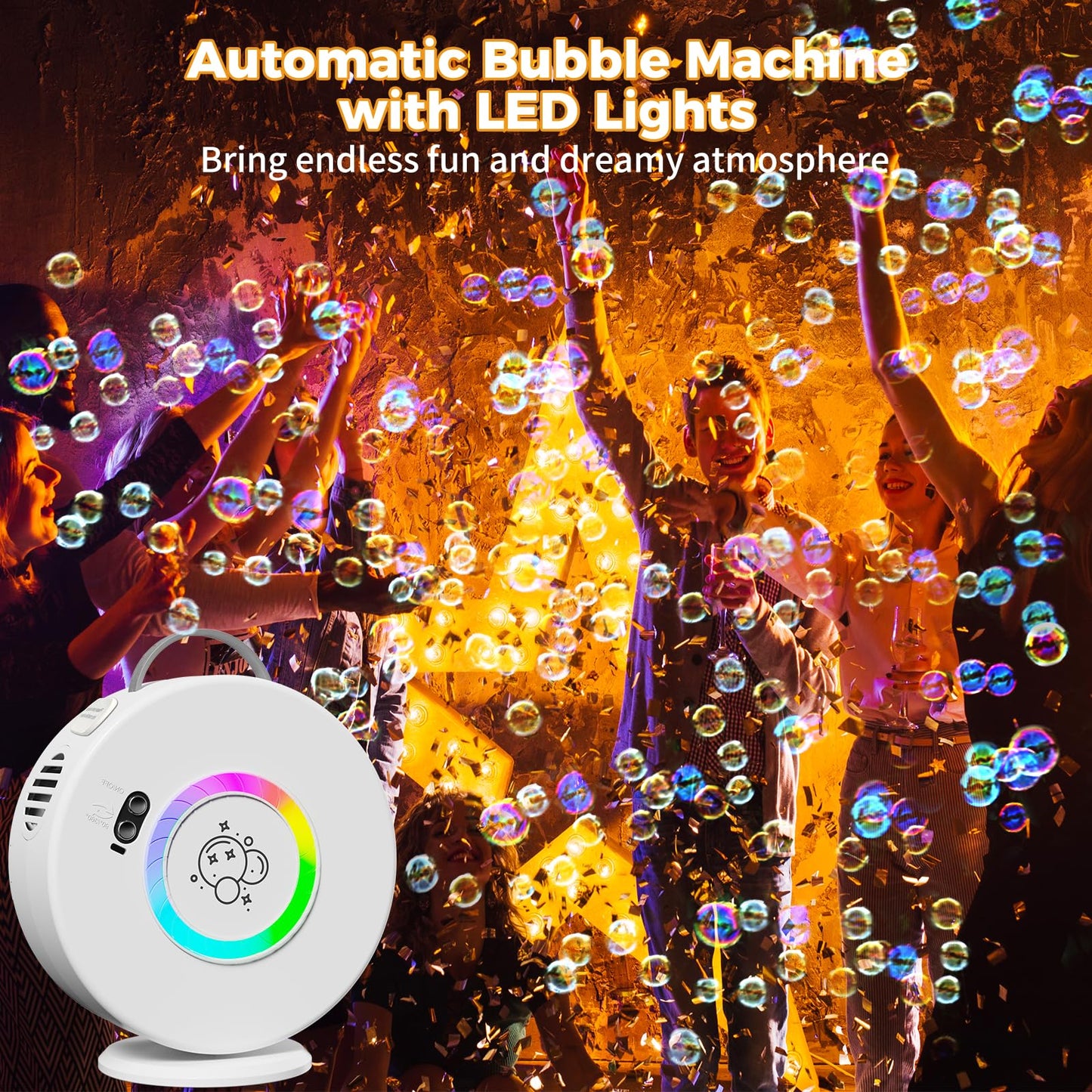 Bubble Machine Age 3+ for Kids Automatic Bubble Blower for Toddlers Rechargeable Battery Operated Portable Bubble Maker for Little Boys Girls Fun Electric Bubble Toy Rotated 90°/360° Outdoor Party