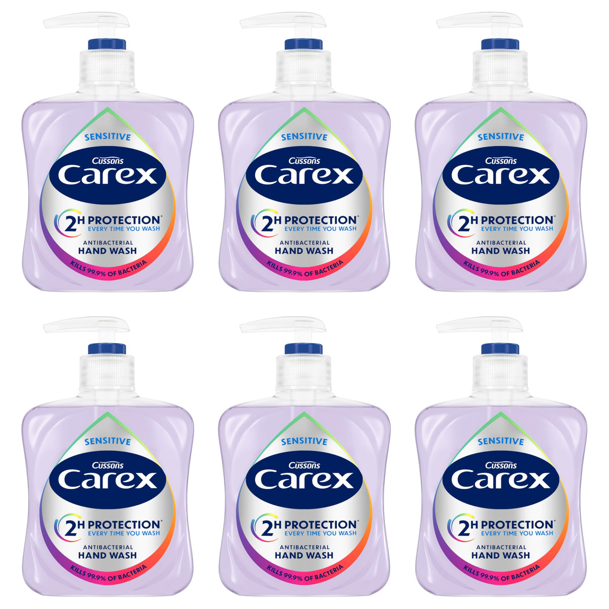 Carex 2 Hour Protection Antibacterial Peony and Blossom Hand Wash, Clean & Protect Hands, Bulk Buy, Pack of 6 x 250ml