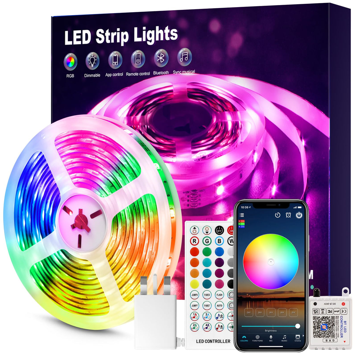 Beaeet TV LED Lights, 3M TV Backlight LED Strip for 32-60 Inch TVs, USB Powered Behind TV Light with RGB Music Sync and Bluetooth Remote Control for Home Decor