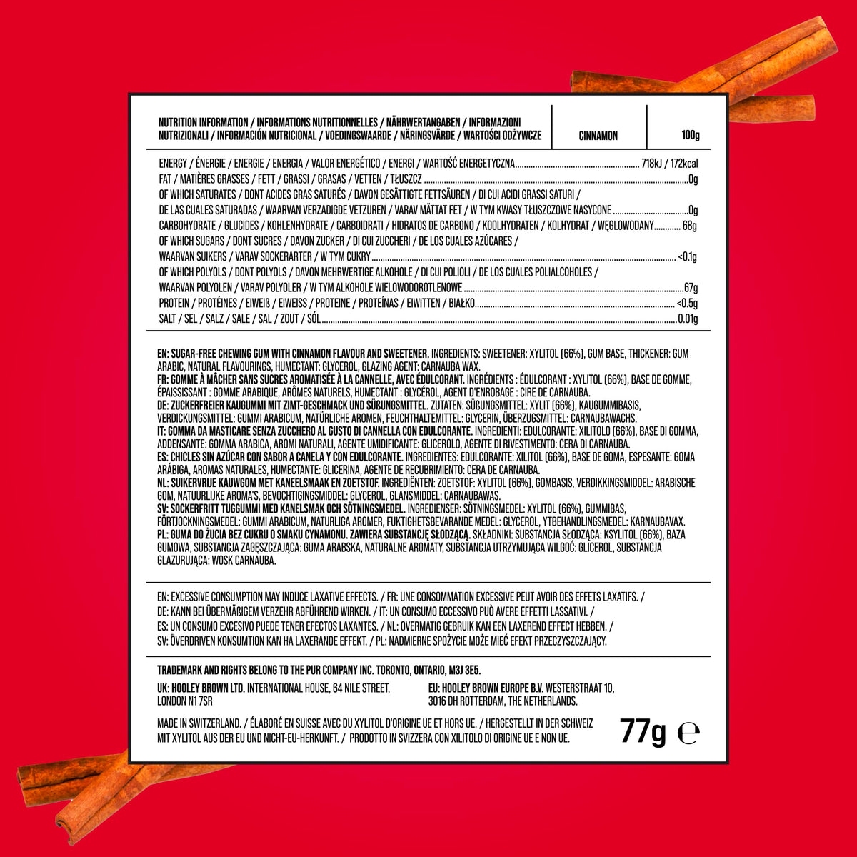 PUR Gum, Spearmint, Xylitol Gum, No Artificial flavour, 55 Count