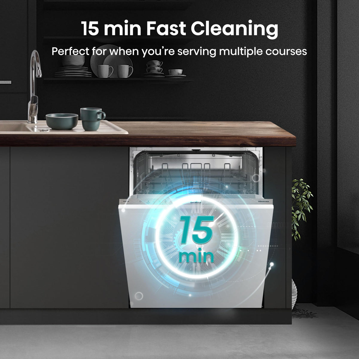 Hisense Fully Integrated Standard Dishwasher - Silver with Fixed Door Fixing Kit HV623D15UK - D Rated
