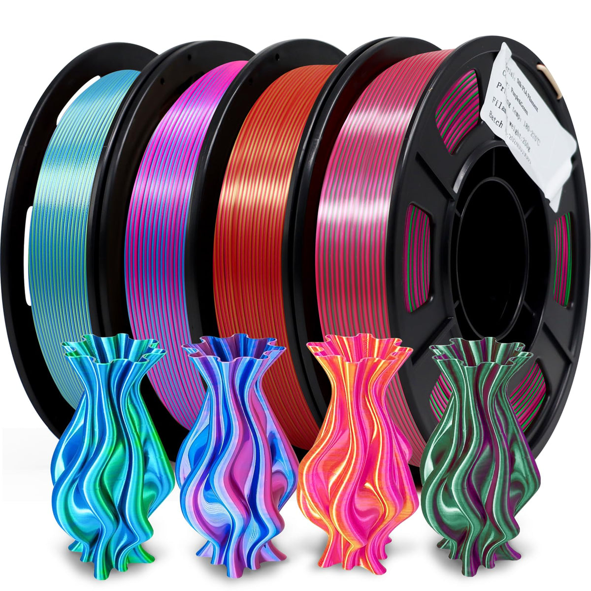 YOUSU 3D Printer Filament Bundle,Glow in The Dark Filament Multicolor,PLA Filament 1.75 mm,Green, Blue,Purple and Rainbow Accuracy +/- 0.03 mm,250g X 4 Pack