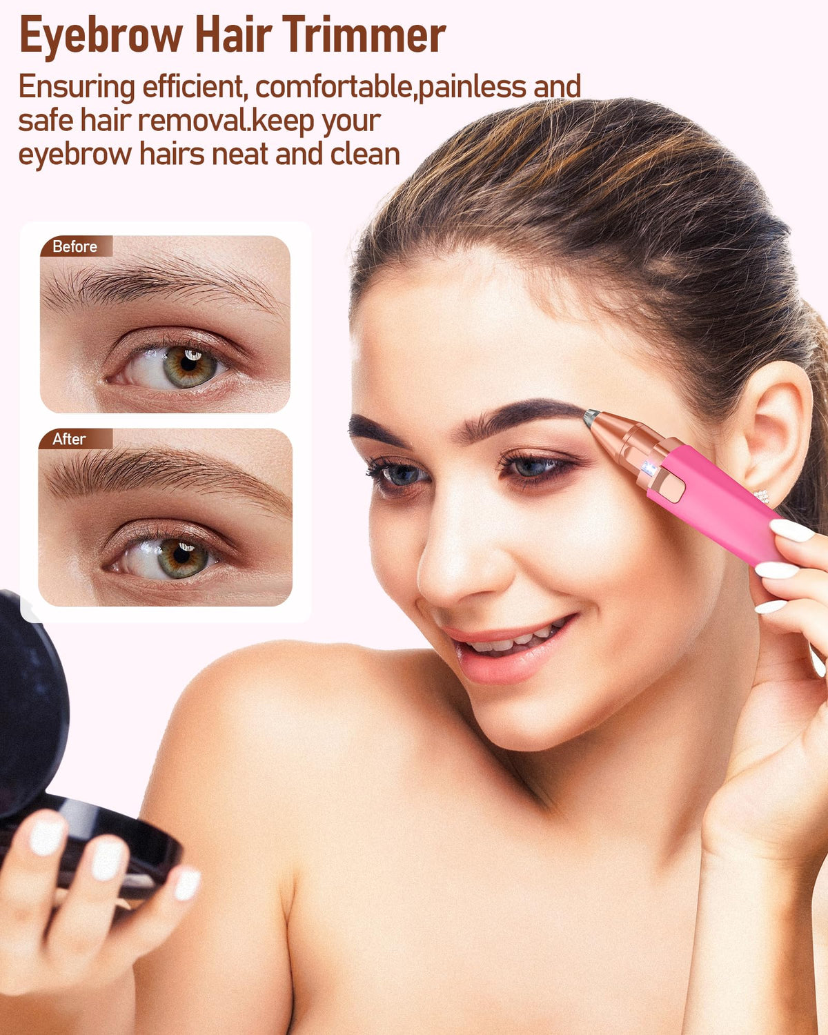 Eyebrow & Facial Hair Trimmer for Women: 2 in1 Rechargeable Facial Hair Removal and Eyebrow Shaver, Painless Shaving with Built-in LED Light - Perfect for Face, Lips, and Body