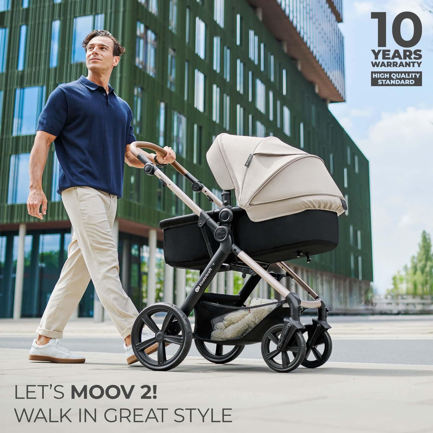 Kinderkraft MOOV 2 AIR 4 in 1 Set, Pram with Infant Car Seat with Isofix Base Mink PRO I-Size, Travel System, Baby Pushchair, Buggy, Foldable, from Birth to 22 kg, Inflatable Wheels, Gray