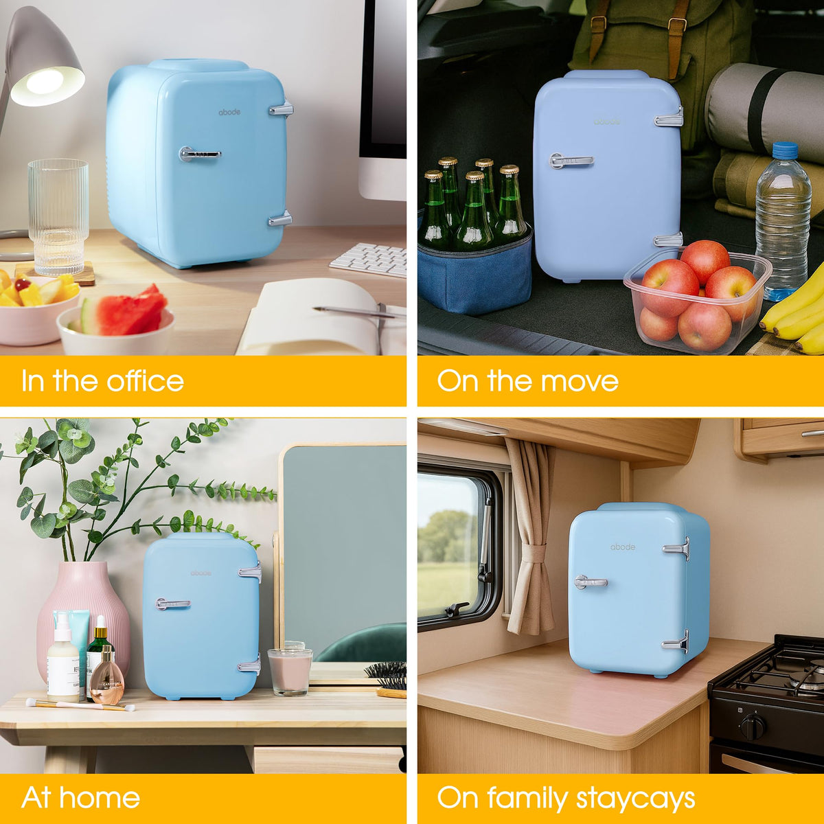 Abode Black Mini Fridge A4CLR201B 4L/6 Can Portable Thermoelectric Mini Cooler & Warmer for Drinks, Cosmetics/Makeup/Skincare, AC/DC Power, Retro Style, For Bedroom, Home, Caravan, Car