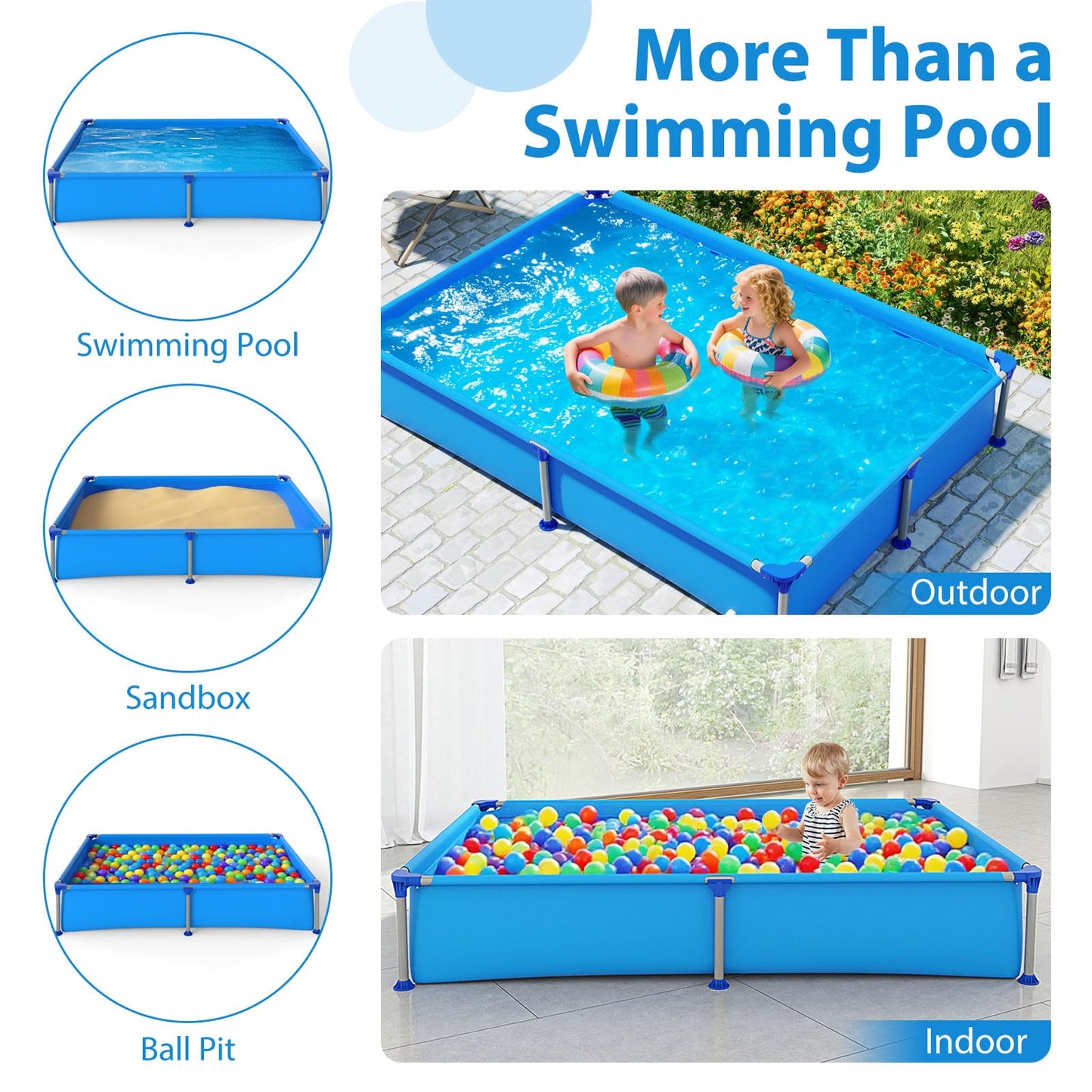 COSTWAY Above Ground Swimming Pool, Outdoor Round/Rectangular Large Framed Pool Set, Metal Frame Garden Family Pools for Kids and Adults (Gray, 300 x 207 x 66 cm, Rectangular)