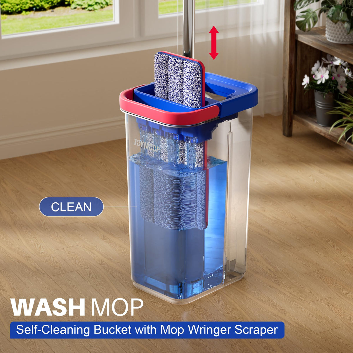 JOYMOOP Mop and Bucket with Wringer Set, Hands Free Flat Floor Mop and Bucket, with 3 Washable Microfiber Pads, Wet and Dry Use, Floor Cleaning System