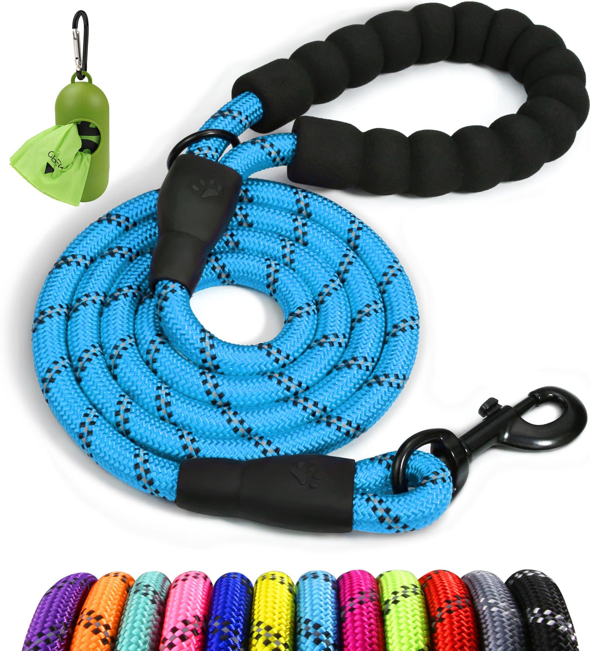 Taglory Rope Dog Lead with Soft Padded Handle – Reflective Rock Climbing Rope Lead for Small and Medium Dogs 120 cm 1.0 cm Black