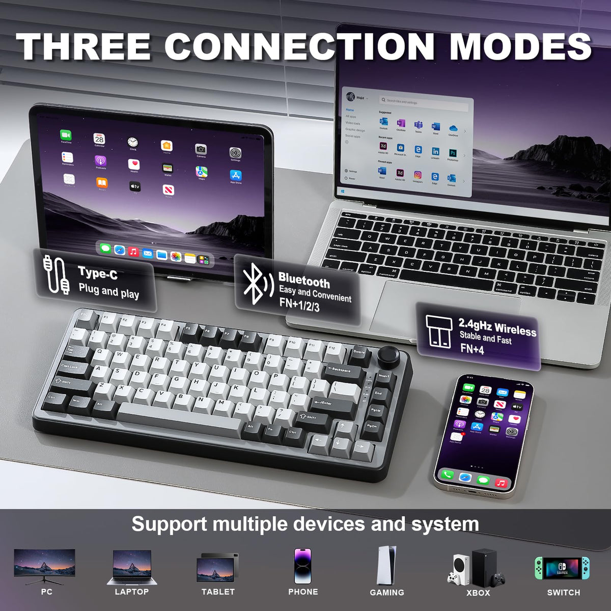 YUNZII B75 PRO 75% Wireless Mechanical Keyboard (Black Heart,Cocoa Switch)