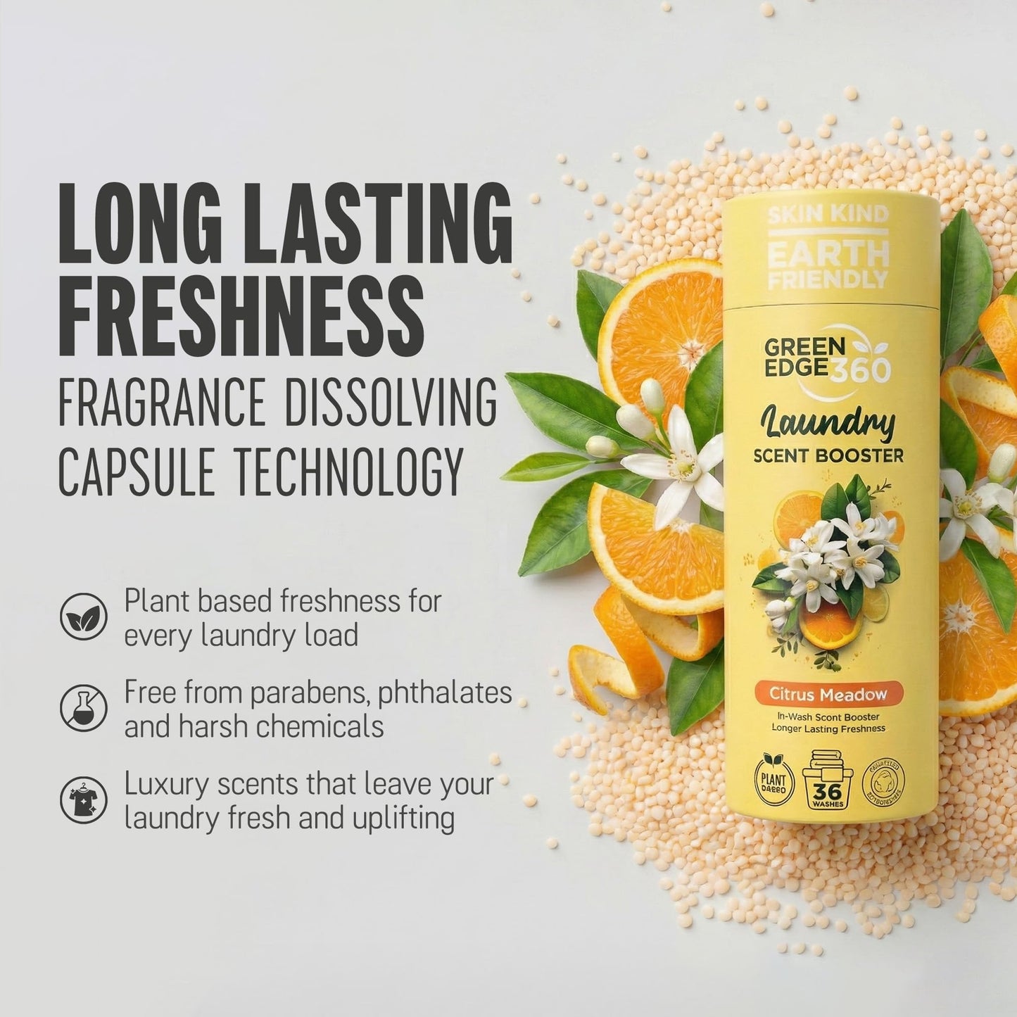 Green Edge 360 Long Lasting in Wash Scent Booster Beads 750g Premium Natural Laundry Perfume Plastic Free Scent Beads Biodegradable Eco Friendly (Forest Fresh)