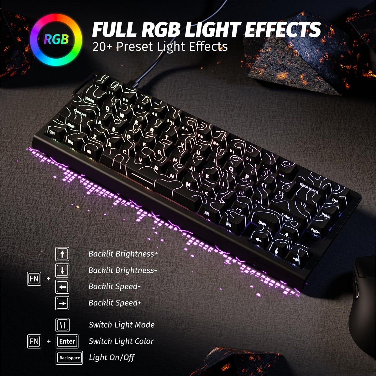 ATTACK SHARK X68 HE 8000Hz Rapid Trigger Keyboard, 0.01mm RT Accuracy Wired Gaming Keyboard with Magnetic Switch, Adjustable Actuation, Rapid Trigger, Snap Tap, RGB Lighting for PC/Mac, Black